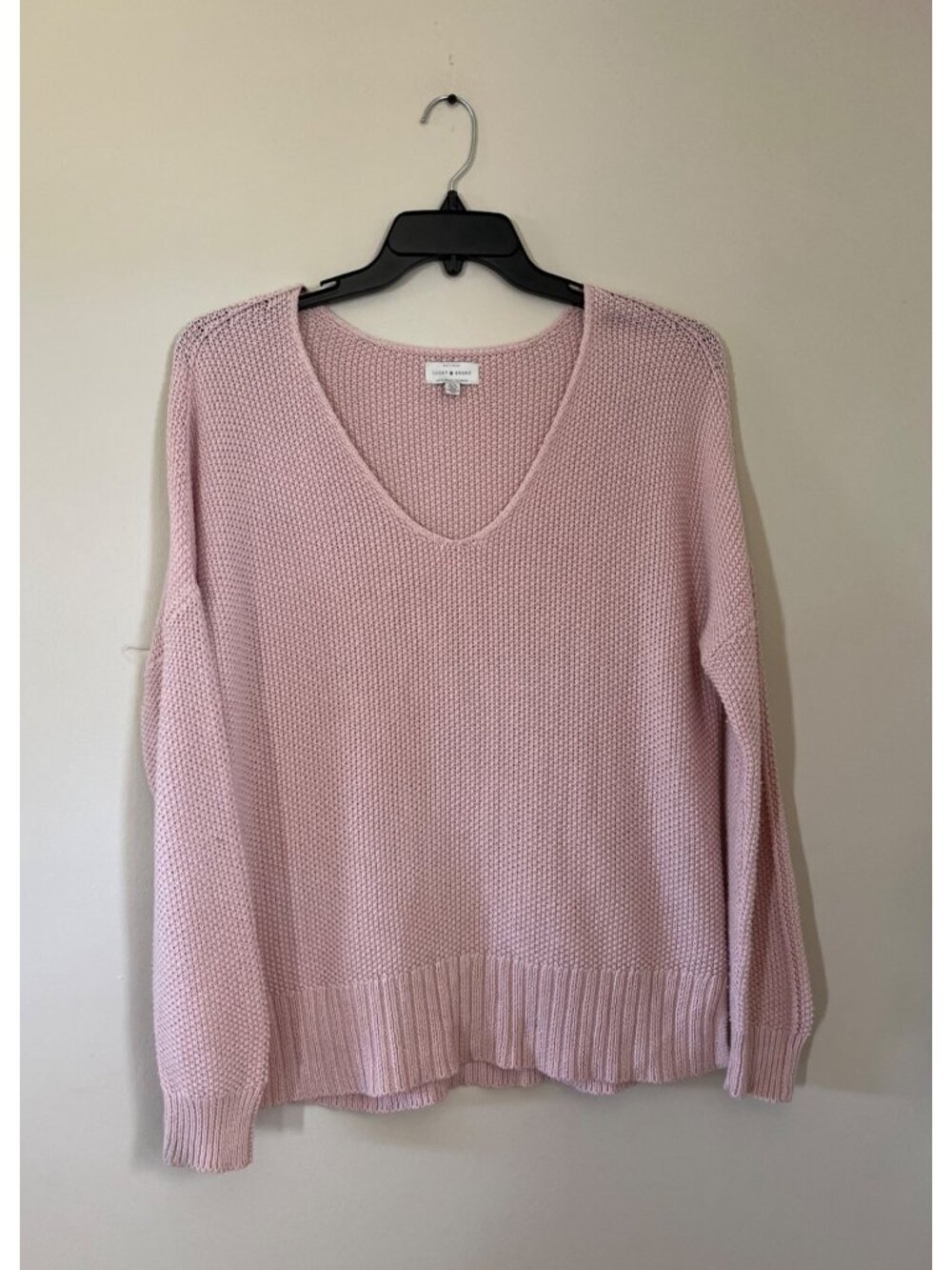 Lucky Brand Womens Medium Pink Long Sleeve Vneck Chunky Knit Pullover Sweater